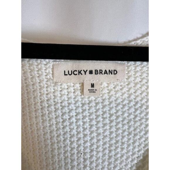 Lucky Brand Sweater Ivory Vest Womens M Knit Pullover V Neck Sleeveless Casual - Picture 4 of 7